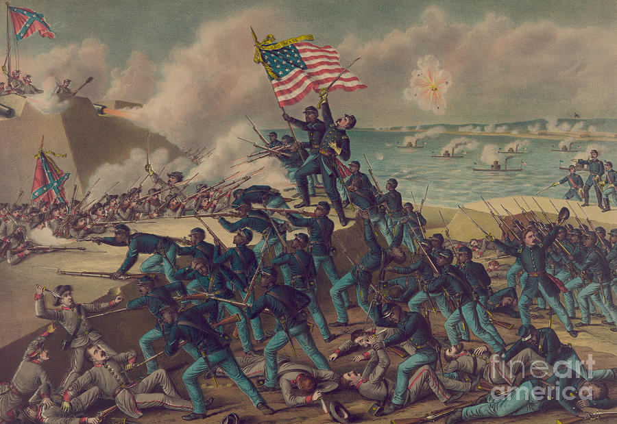 Civil War Painting - Storming Fort Wagner by Kurz and Allison