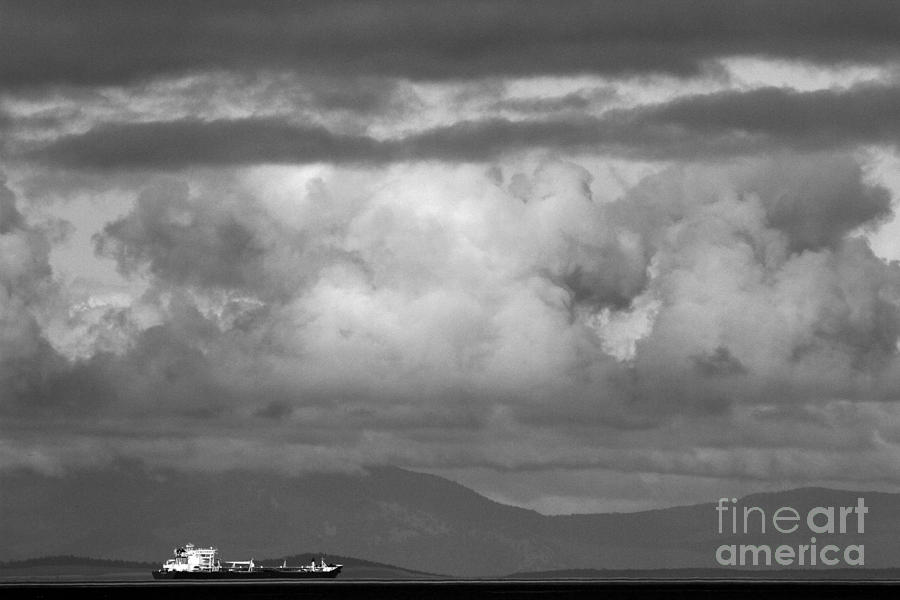 Storms Over The Cargo Ship - Black And White Photograph by Adam Jewell