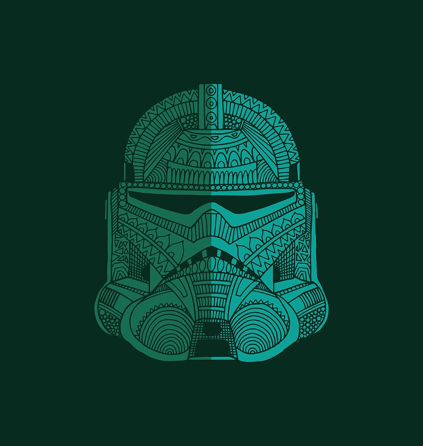 Stormtrooper Helmet - Star Wars Art - Blue Green Mixed Media by Studio Grafiikka