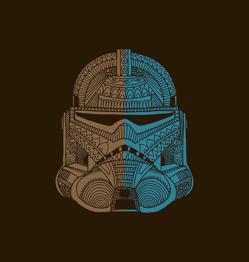 Stormtrooper Helmet - Star Wars Art - Brown Blue Mixed Media by Studio Grafiikka