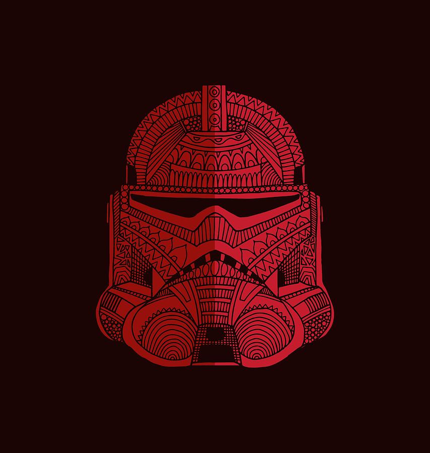 Stormtrooper Helmet - Star Wars Art - Red Mixed Media by Studio Grafiikka