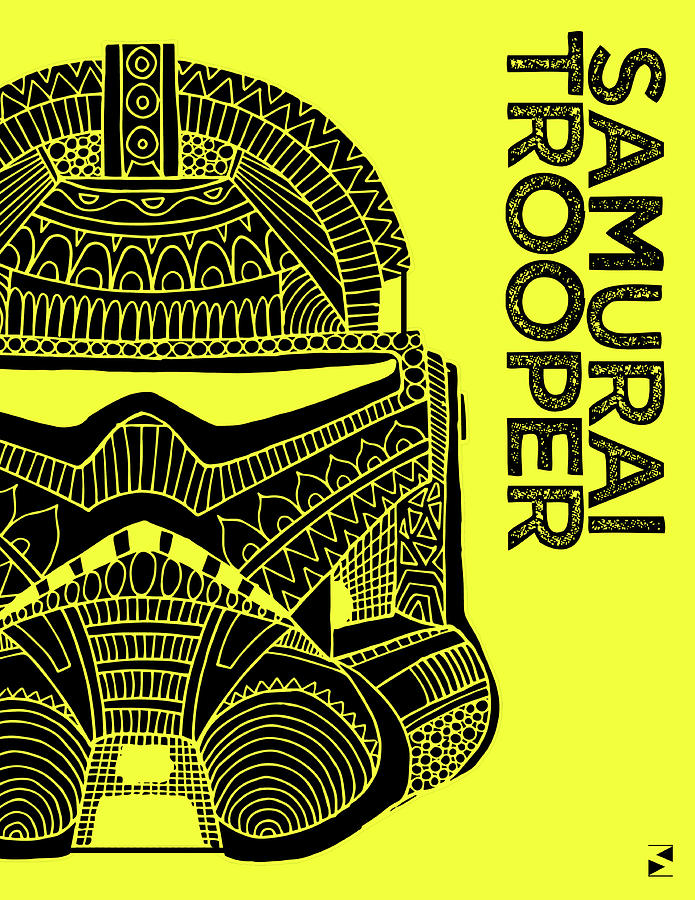 Stormtrooper Helmet - Yellow - Star Wars Art Mixed Media