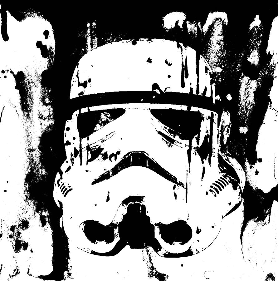 Stormtrooper Mask Black and White 1 Painting by Del Art