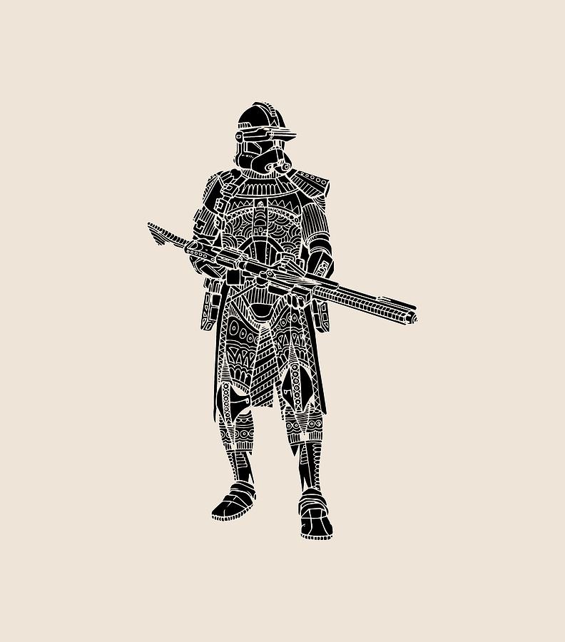 Star Wars Mixed Media - Stormtrooper Samurai - Star Wars Art - Black by Studio Grafiikka