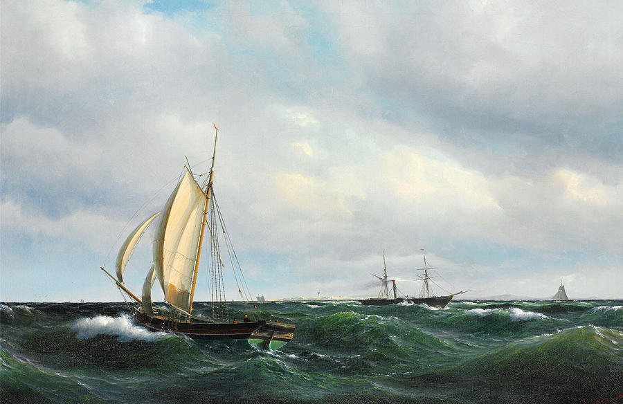 Stormy Afternoon in the Skagerrak. A Danish Hunting and different ships through Skagen Painting by Vilhelm Melbye