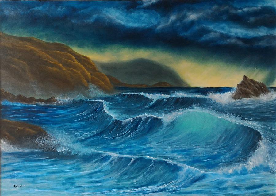 Stormy blue seascape Painting by Gianluca Cremonesi