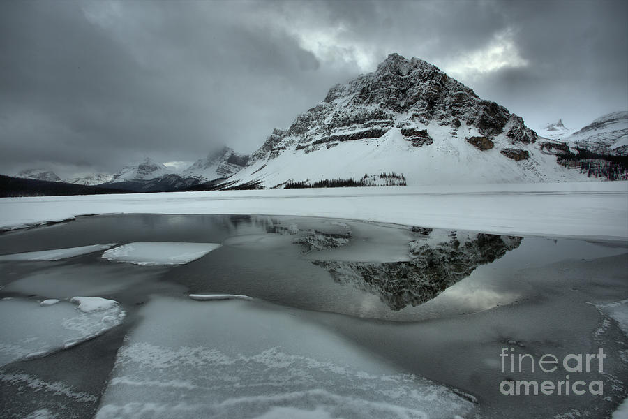 Stormy Bow Lake Winter Reflections Photograph by Adam Jewell