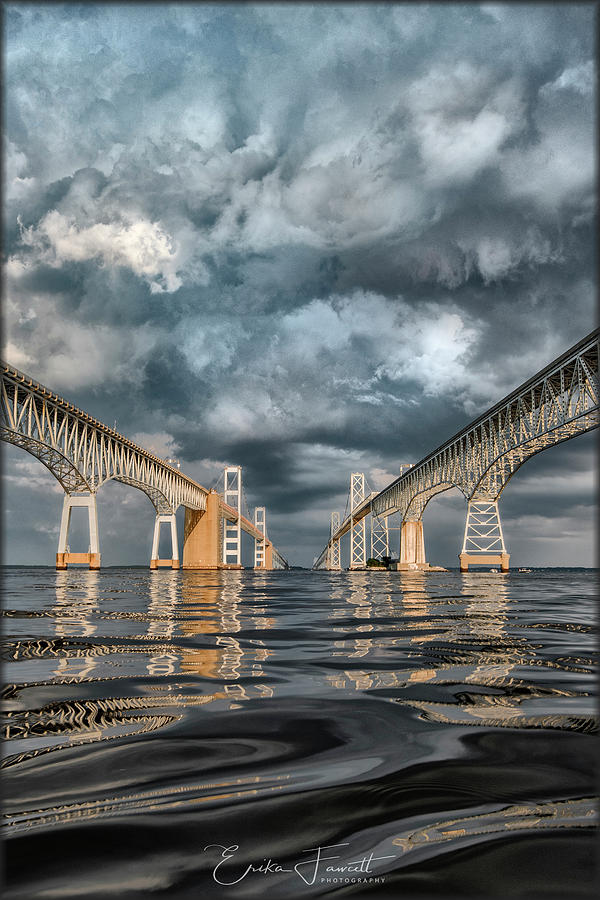 Sunset Photograph - Stormy Chesapeake Bay Bridge by Erika Fawcett