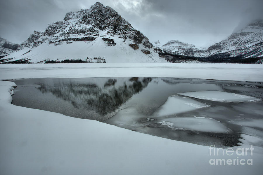 Stormy Crowfoot Mountain Reflctions In Bow Lake Photograph by Adam Jewell