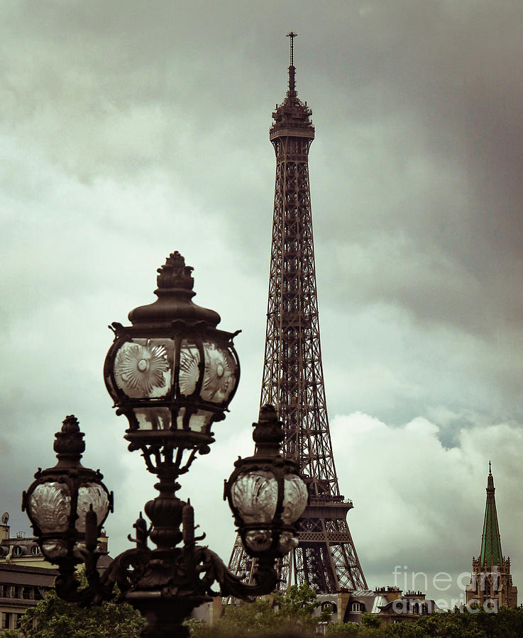 Stormy Eiffel Tower with Lamppost  Photograph by Marina McLain