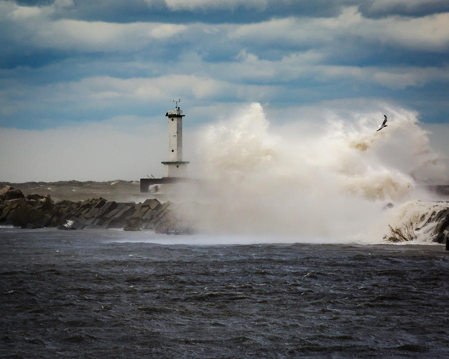 Lighthouse Photograph - Stormy Lorain Ohio Harbor by Jack R Perry