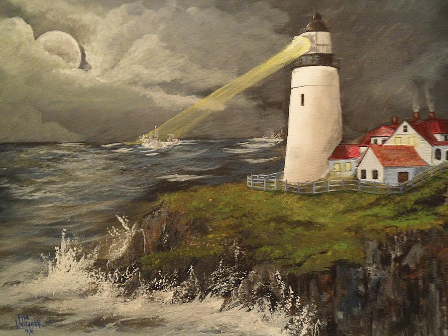 Stormy Night At The Point Painting By Tim Loughner