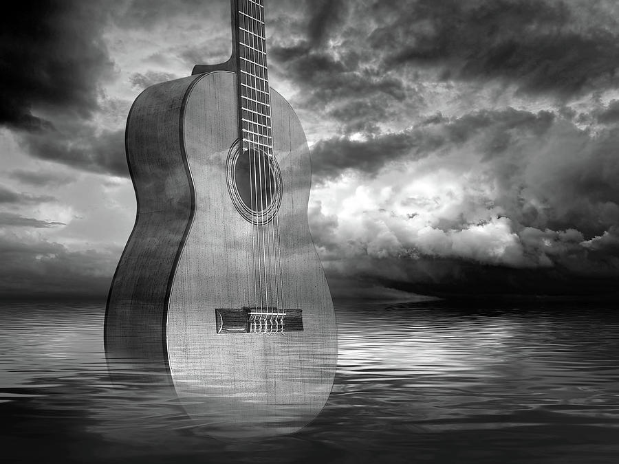 Stormy Night Blues - Acoustic Guitar In Black And White Photograph by ...