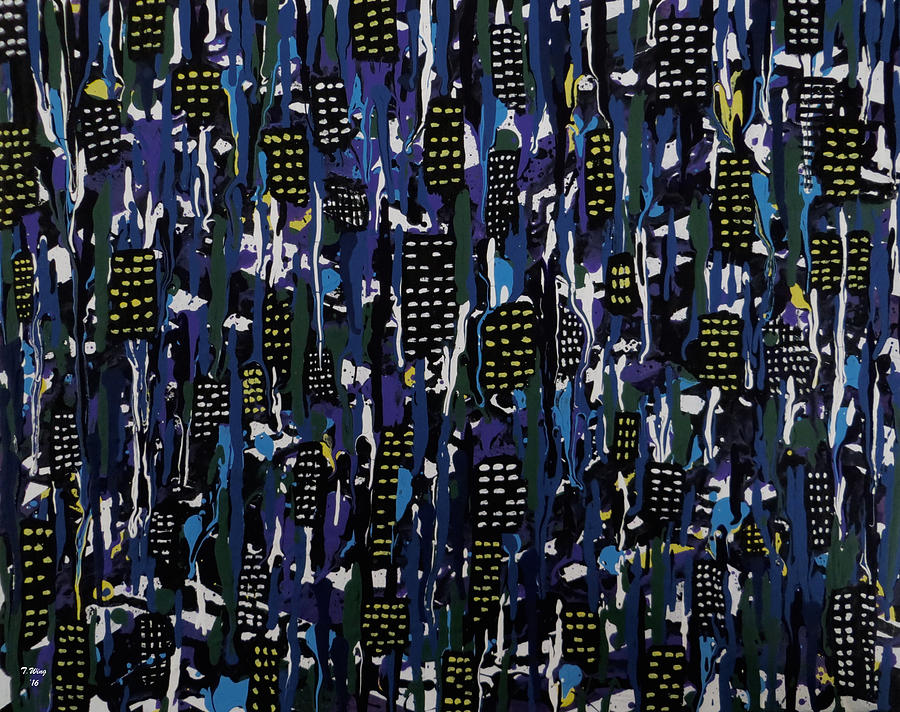 Stormy Night in the City Painting by Teresa Wing