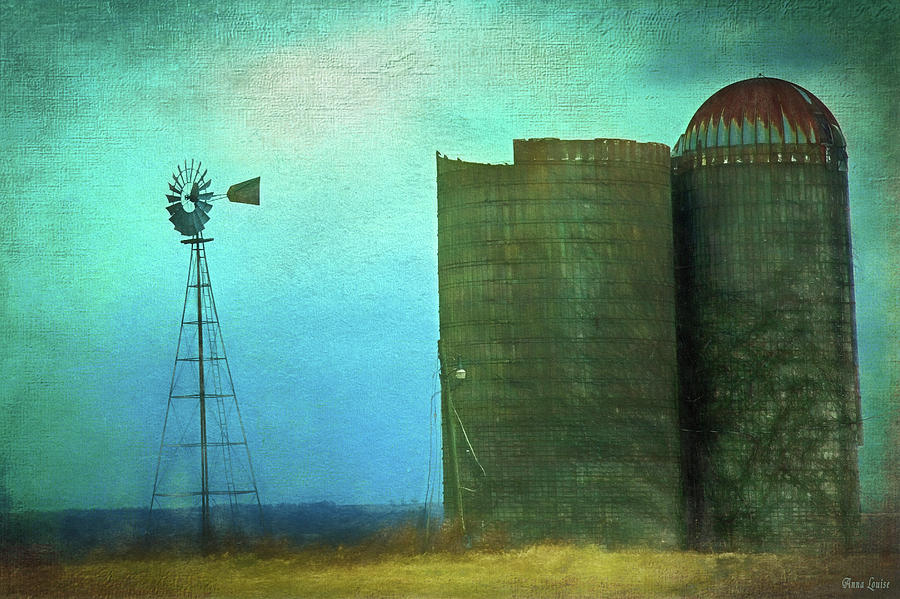 Stormy Old Silos and Windmill Photograph by Anna Louise