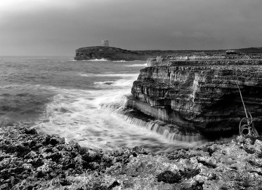 stormy sea - Slow waves in a rocky coast black and white photo by pedro cardona Photograph by Pedro Cardona Llambias