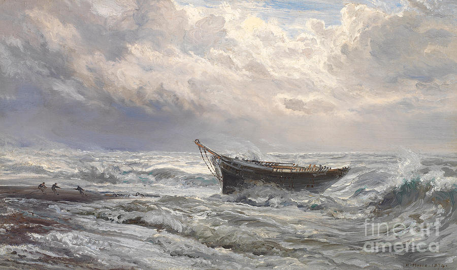 Boat Painting - Stormy Seas by Henry Moore
