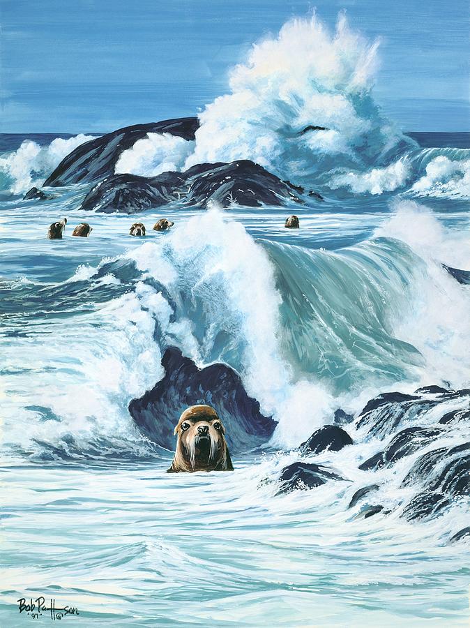 Animal Painting - Stormy Seas-Seals by Bob Patterson