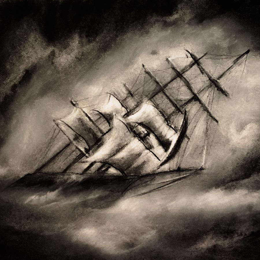 Stormy Seas Ship Digital Art