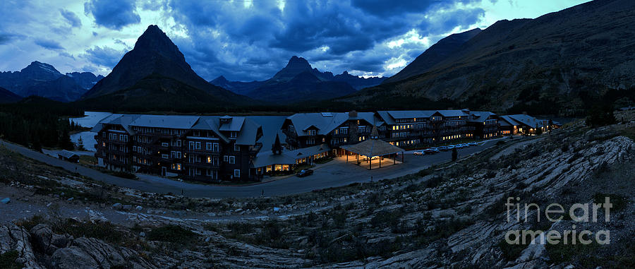Many Glacier Lodge Photograph - Stormy Skies Over Many Glacier Lodge by Adam Jewell