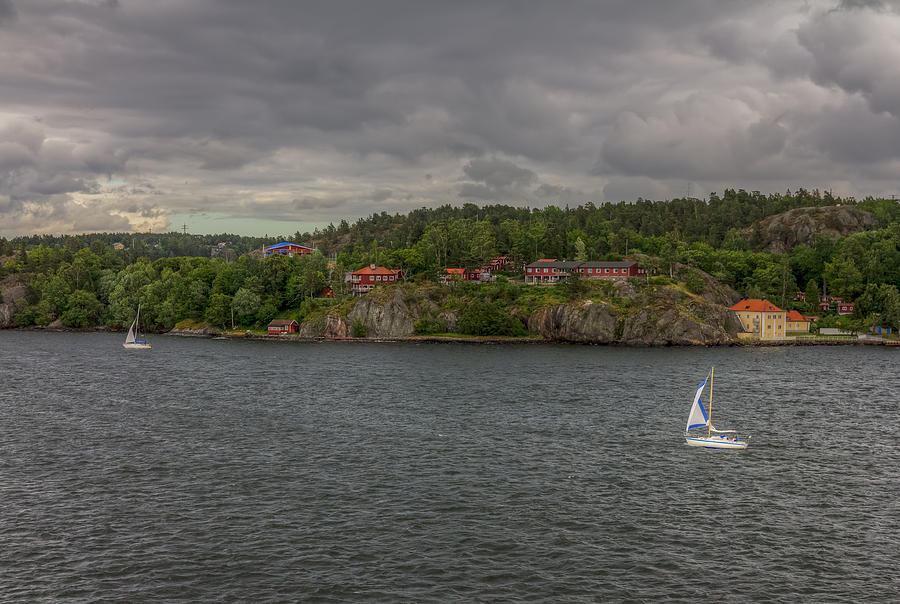 Nature Photograph - Stormy Stockholm Archipelago Sailing by Clare Bambers