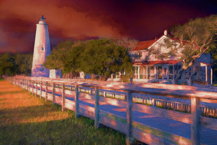 Stormy Sunset on Ocracoke Outer Banks Lighthouse AP Painting by Dan Carmichael