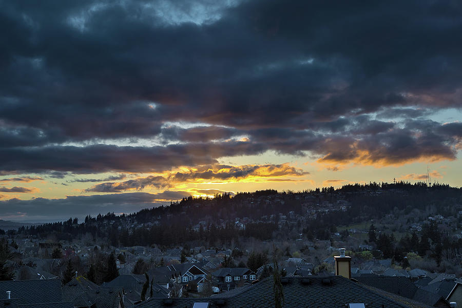 Stormy Sunset over Happy Valley Oregon Photograph by David Gn