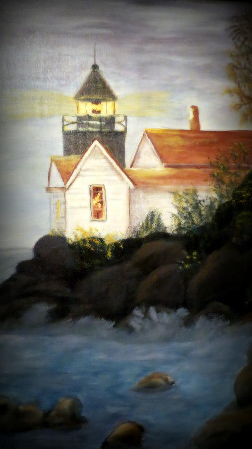 Stormy Waters Lighthouse Painting by Kay Novy
