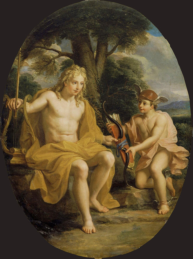 Greek Mythology Painting - Story of Apollo, Apollo and Mercury by Noel Coypel
