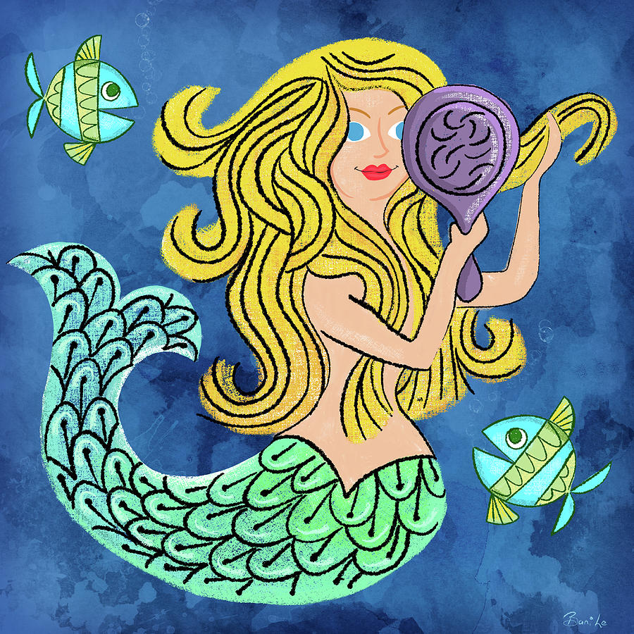Mermaid Painting - Storybook Golden Mermaid by Little Bunny Sunshine