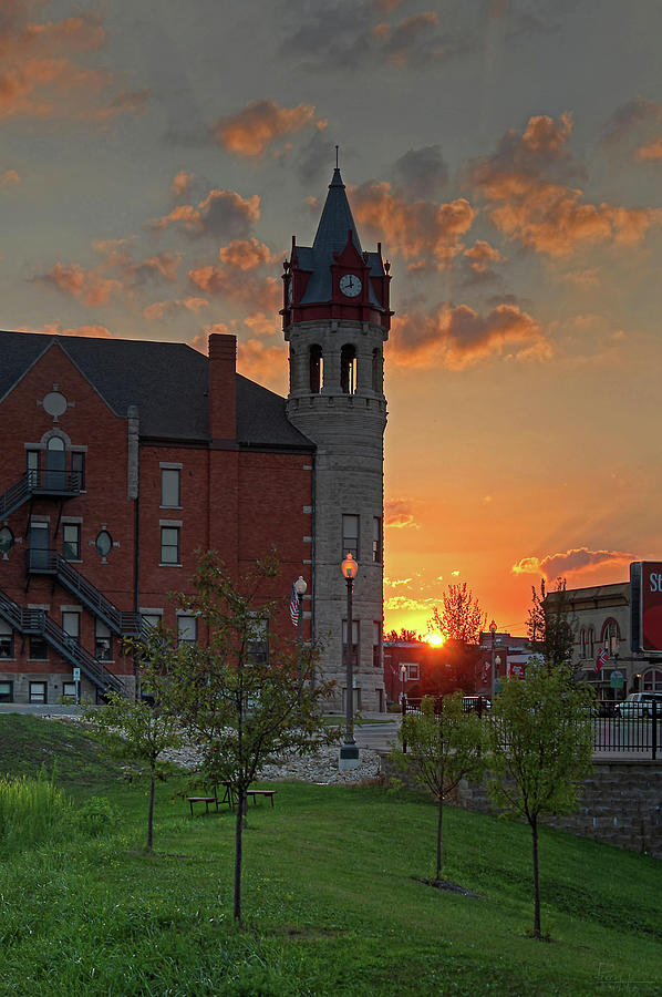 Stoughton Opera House Clock Tower at Sunset Photograph by Peter Herman