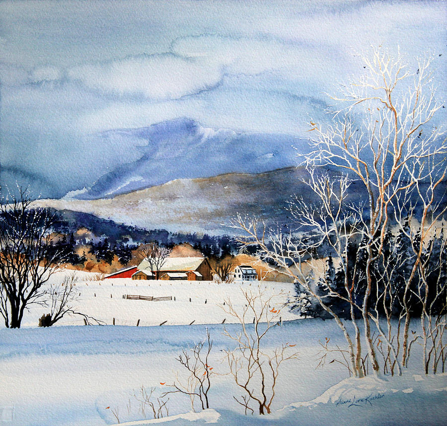 Winter Farm Painting - Stowe Valley Farm by Hanne Lore Koehler