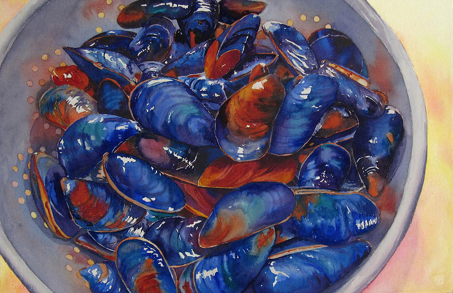 Strained Mussels Painting by Judy Mercer