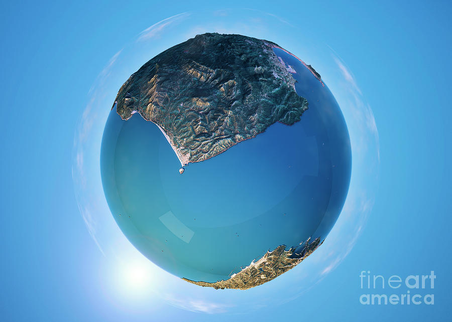 Map Digital Art - Strait Of Gibraltar 3D Little Planet 360-Degree Sphere Panorama by Frank Ramspott