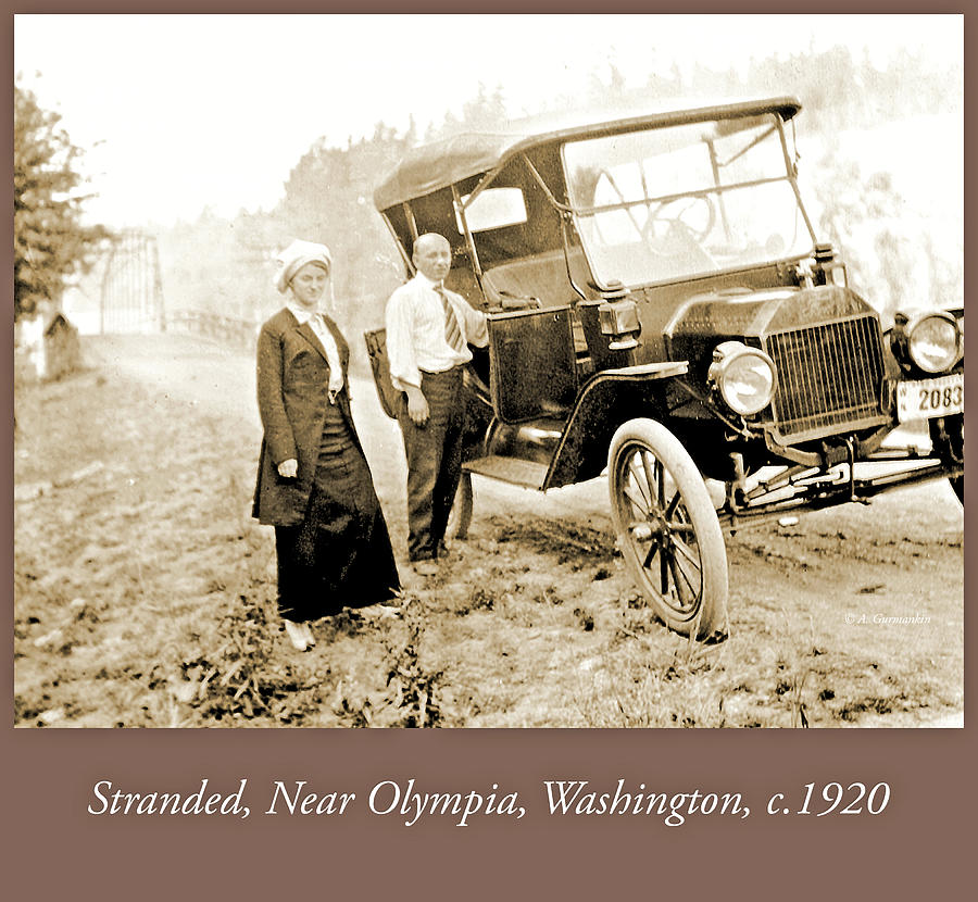 Stranded Travelers Near Olympia, Washington, c. 1915-20, Vintage Photograph by A Macarthur Gurmankin