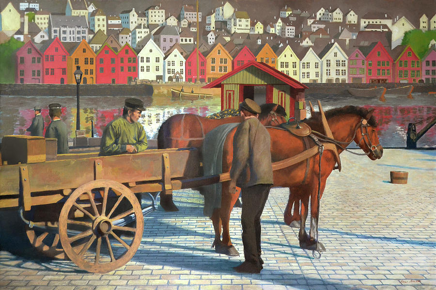 Horse Painting - Strandkaien by Arild Amland Horse Painting - Strandkaien by Arild Amland