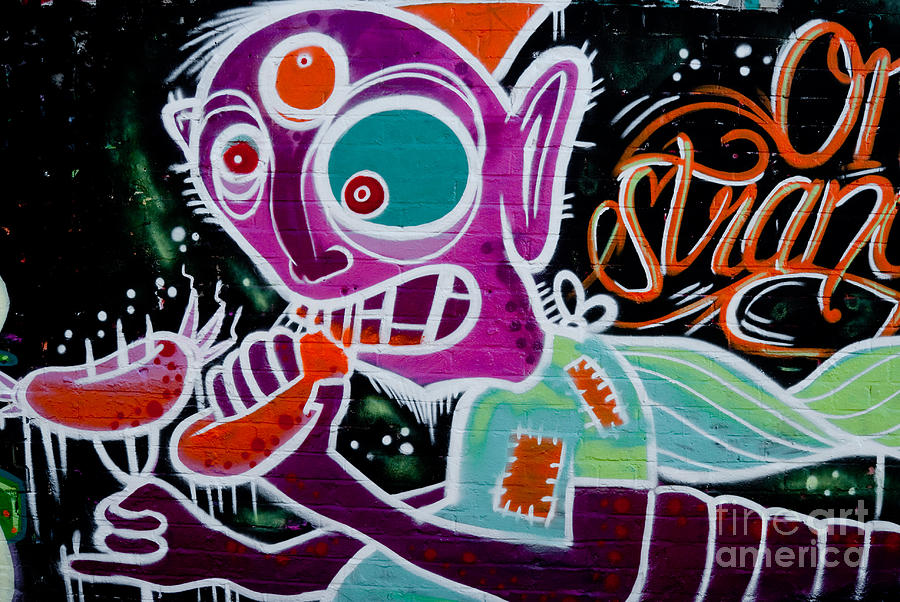 Strange Graffiti creature eaitng sausagees Painting by Yurix Sardinelly