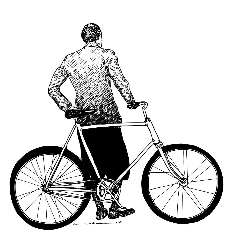 Vintage Drawing - Stranger with Bike by Karl Addison