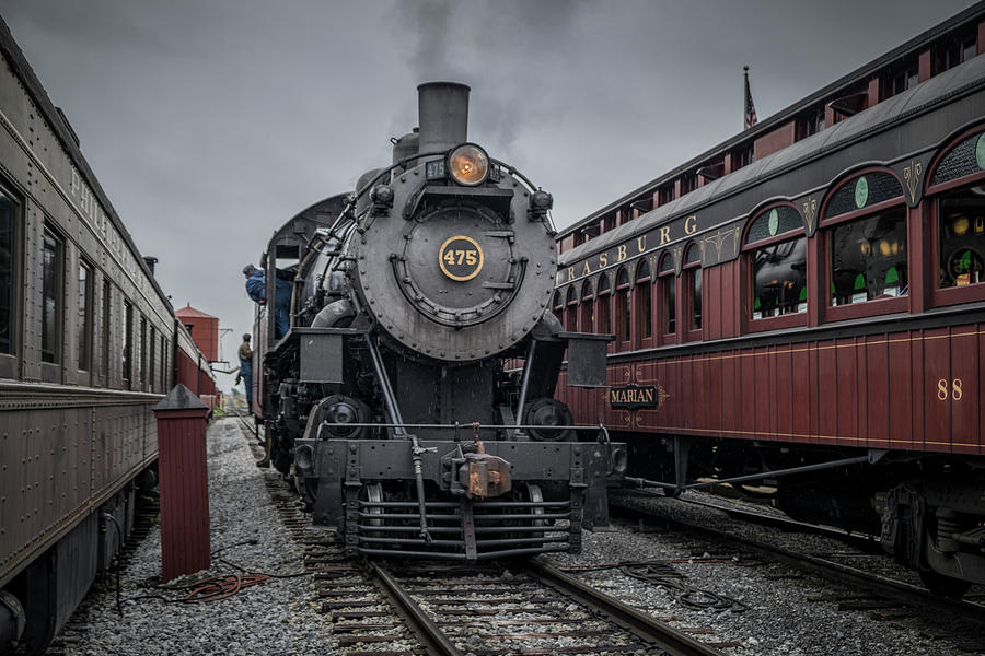 Strasburg Railroad engine 475 backs through station at Strasburg PA Photograph by Jim Pearson