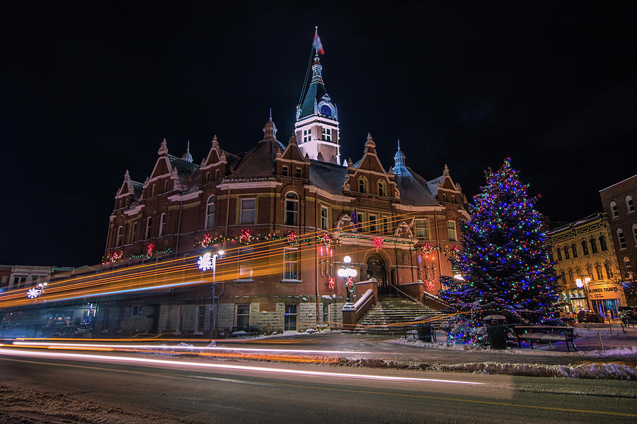 Stratford City Hall at night during the holiday season Photograph by Jay Smith