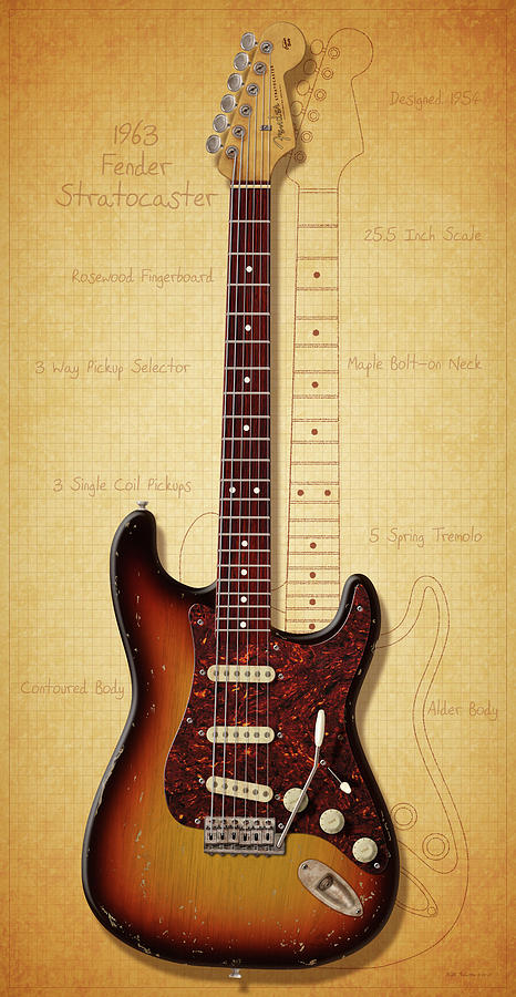 Guitar Still Life Digital Art - Stratocaster Illustration by WB Johnston