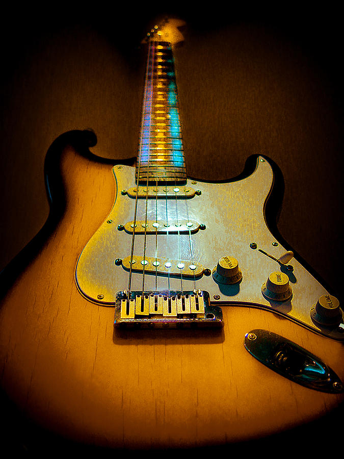 Stratocaster Tobacco Burst Glow Neck Series  Digital Art by Guitarwacky Fine Art