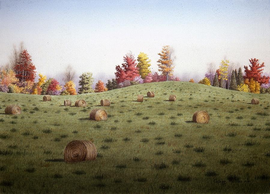 Fall Painting - Straw-Bales in October by Conrad Mieschke