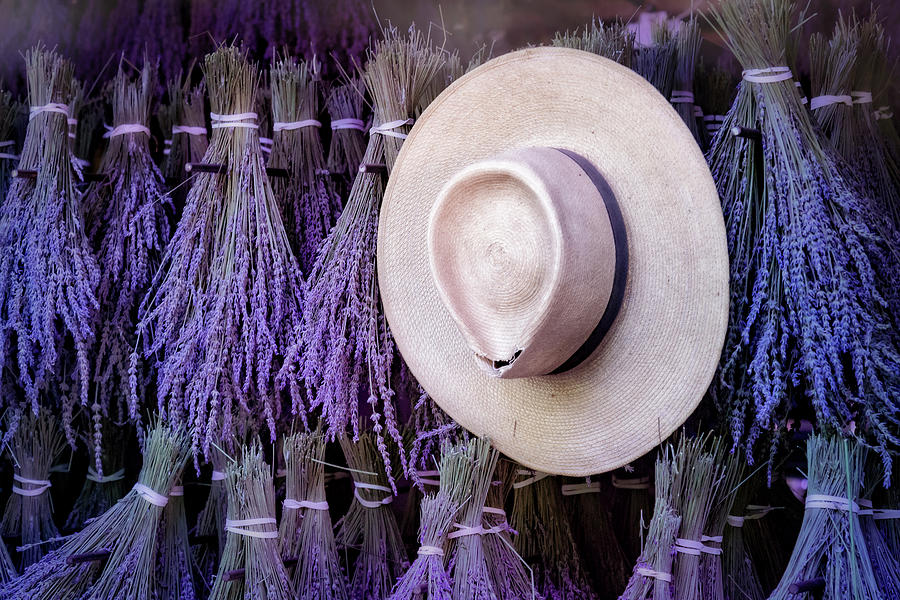 Farm Photograph - Straw Hat and French Lavender Bunches by Susan Candelario
