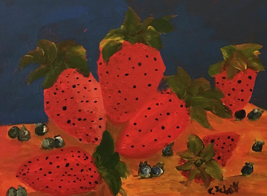 Strawberries And Blueberries Painting by Christina Schott
