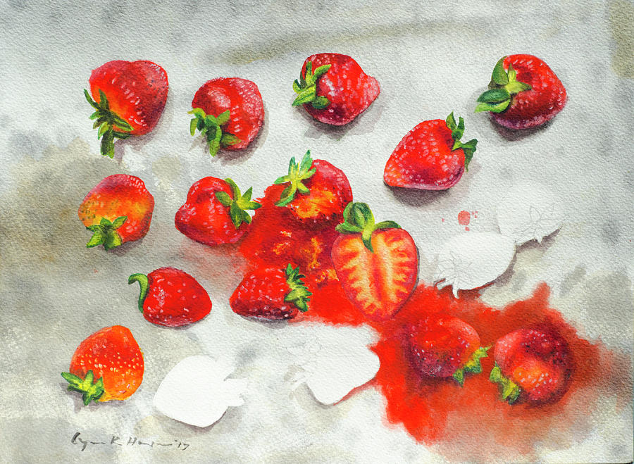 Strawberries on Paper Towel Painting by Lynn Hansen