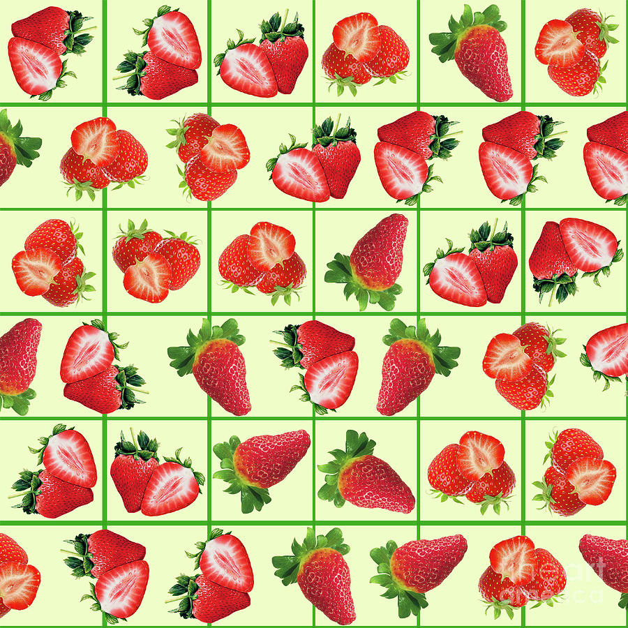 Strawberries Pattern Mixed Media