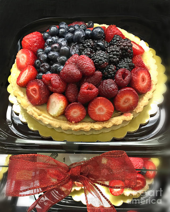Strawberries Rasberries Luscious Dessert Fruit Pie With Red Bow  Photograph by Kathy Fornal