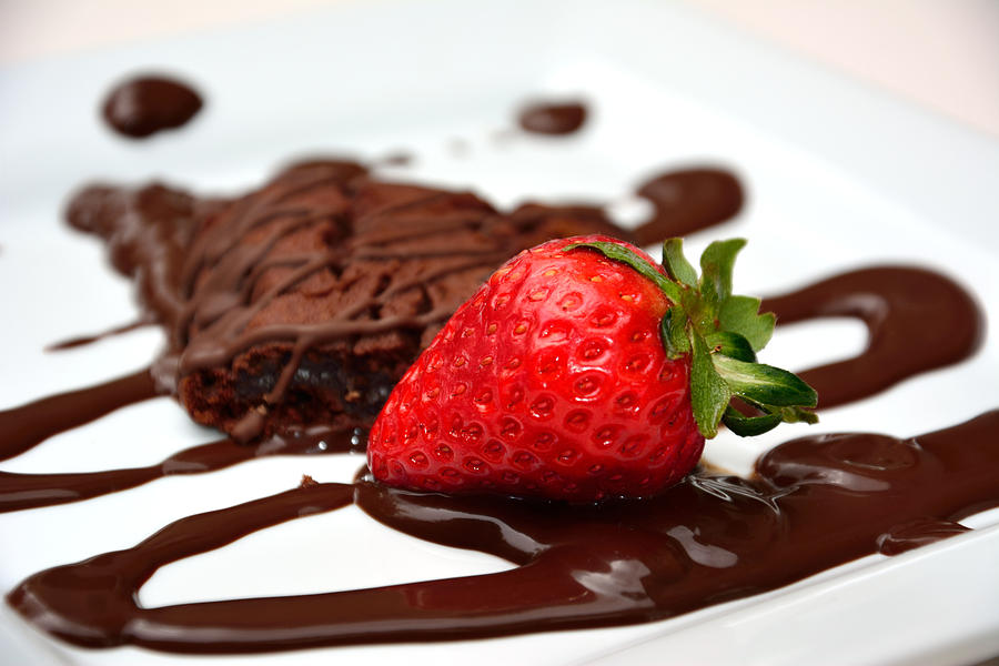 Strawberrry with chocolate brownie and syrup mix Photograph by Serena King