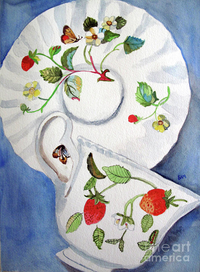 Strawberry Cup and Saucer Painting by Sandy McIntire
